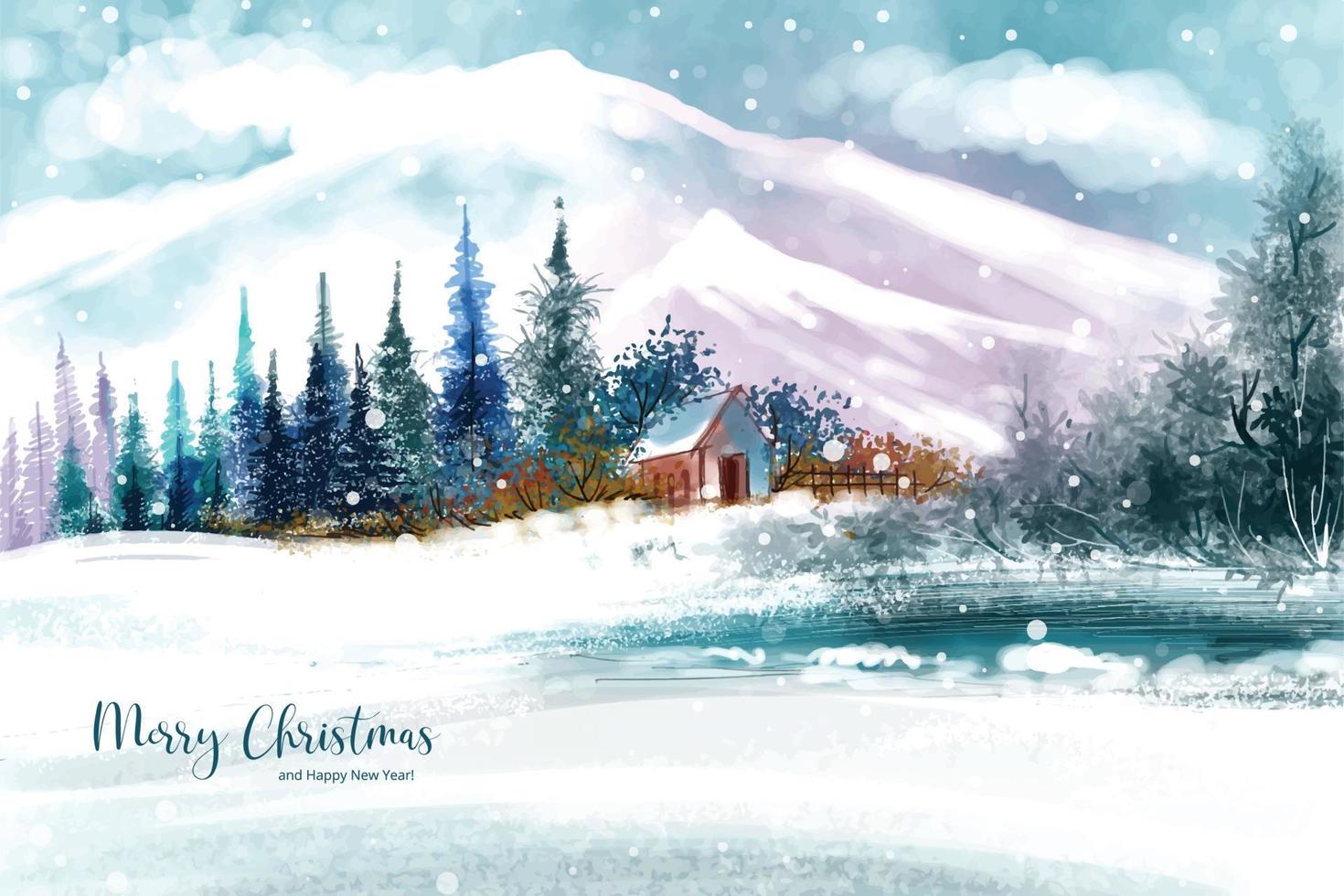 landskap för vinter- och ny år högtider jul kort bakgrund vektor