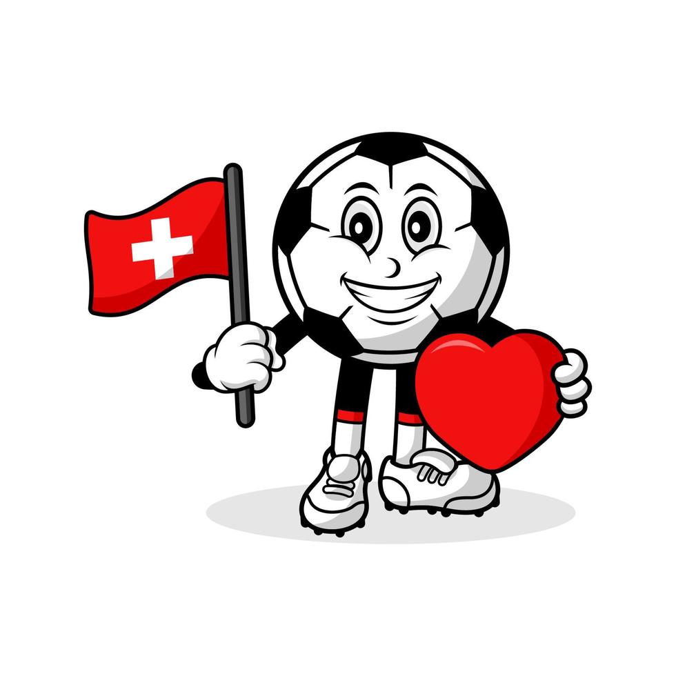 maskot tecknad serie fotboll kärlek schweiz flagga design vektor