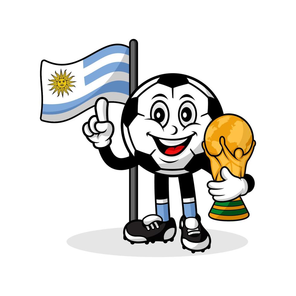 maskot tecknad serie fotboll uruguay flagga med trofén värld vinnare vektor