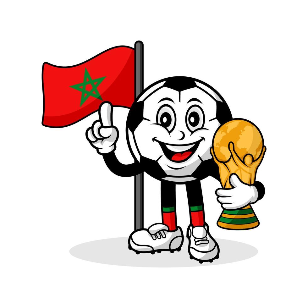 maskot tecknad serie fotboll marocko flagga med trofén värld vinnare vektor