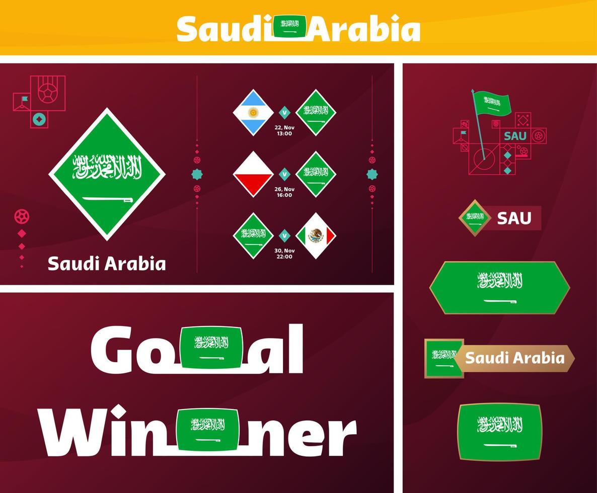 saudi arabien nationell team design media utrustning grafisk samling. 2022 värld fotboll eller fotboll mästerskap design element vektor uppsättning. banderoller, affischer, social media utrustning, mallar, tavlan