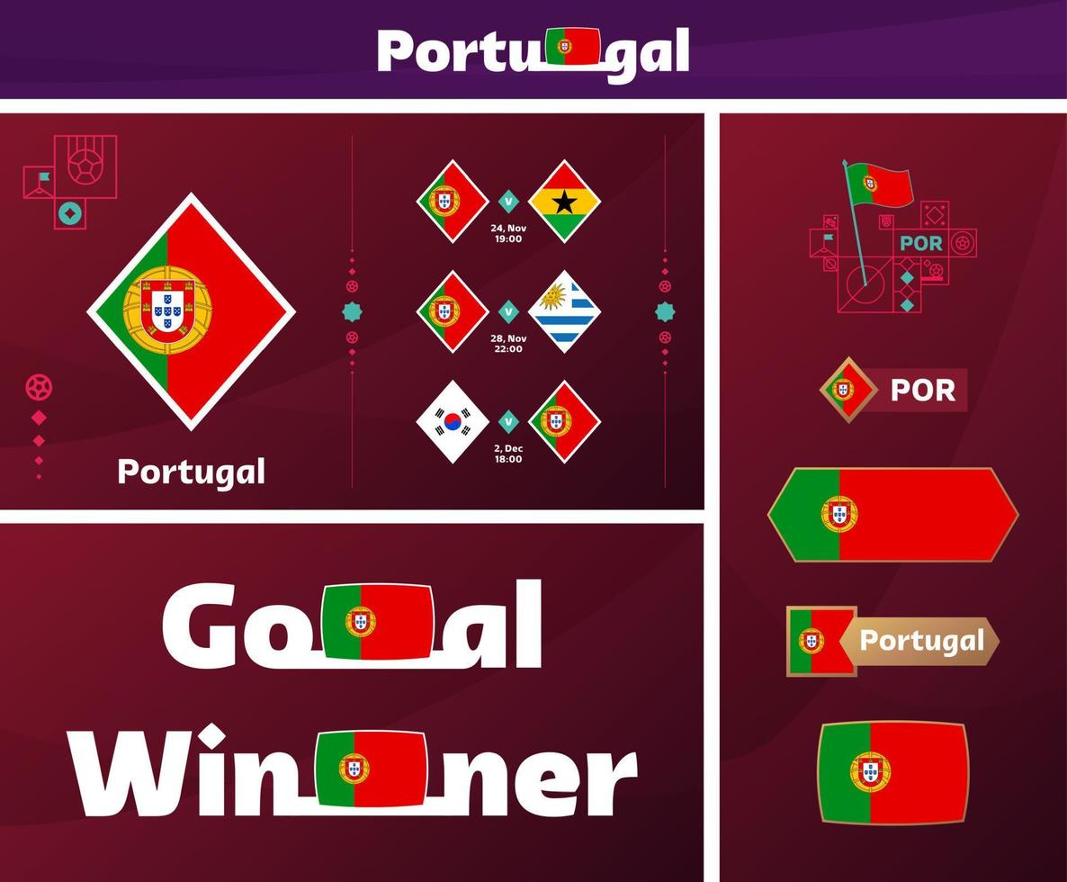 portugal nationell team design media utrustning grafisk samling. 2022 värld fotboll eller fotboll mästerskap design element vektor uppsättning. banderoller, affischer, social media utrustning, mallar, tavlan