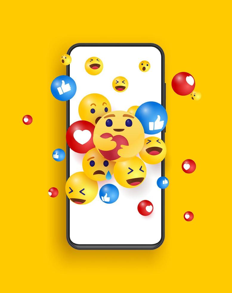 emojis Hoppar av en smartphone vektor illustration. teknologi, kommunikation, social media design begrepp