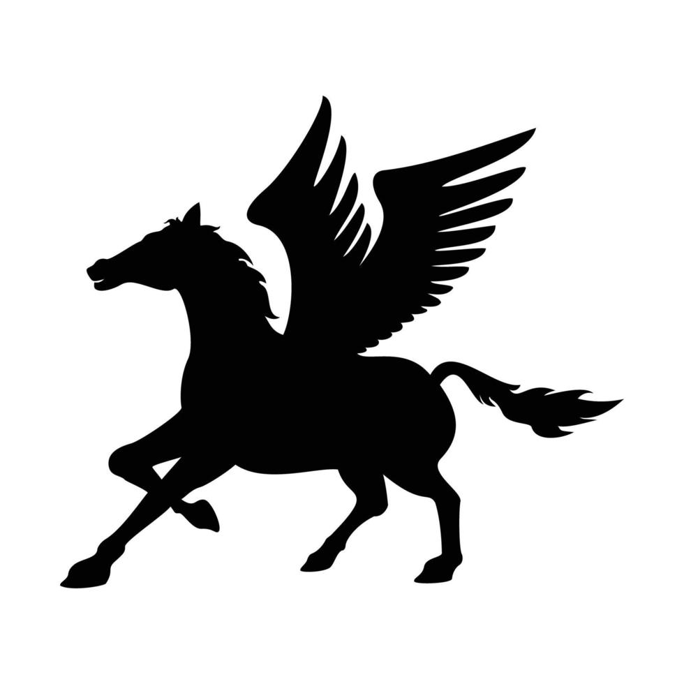 pegasus silhuett design. mytologi djur- vektor illustration. häst kvickhet vingar ikon, tecken och symbol.