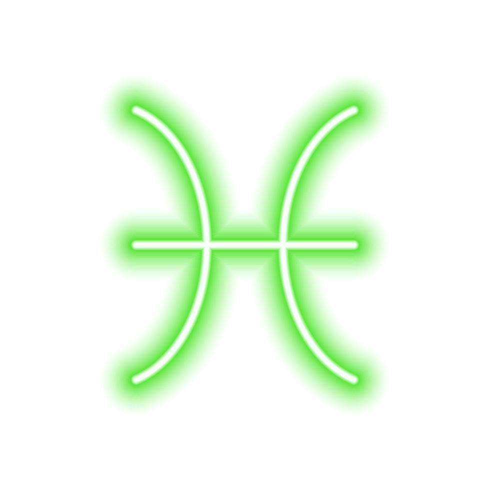 grön neon zodiaken tecken pisces på vit. förutsägelser, astrologi, horoskop. vektor