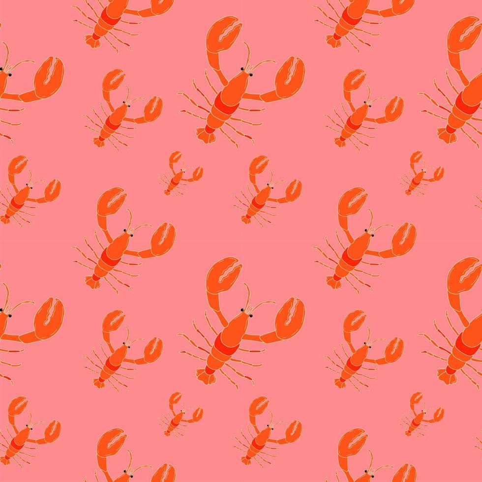 quadratisches nahtloses Muster Hand gezeichneter roter Hummer. Seafood Shop, Restaurantmenü, Fischmarkt, Banner, Stoff, Textildruck, Poster-Design-Vorlage. frische Schalentierprodukte. trendige vektorillustration. vektor