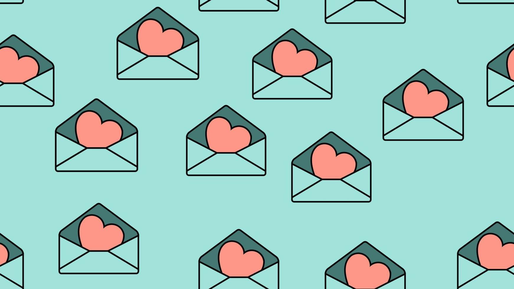 textur sömlös mönster av platt ikoner av post kuvert med hjärtan, kärlek objekt för de Semester av kärlek hjärtans dag februari 14 eller Mars 8 på en blå bakgrund. vektor illustration