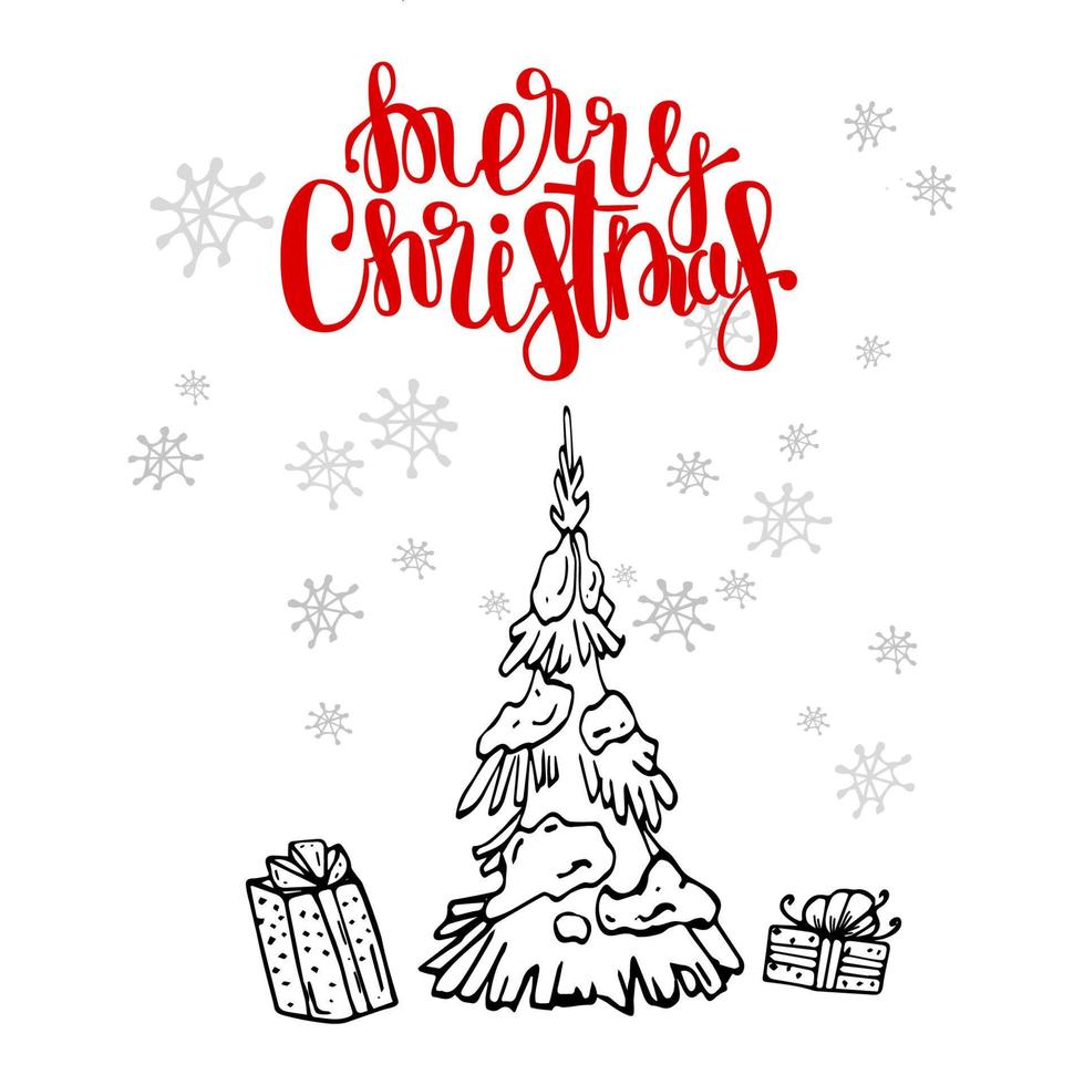 hälsning jul kort med de inskrift glad jul. hand dragen färgrik platt vektor illustration
