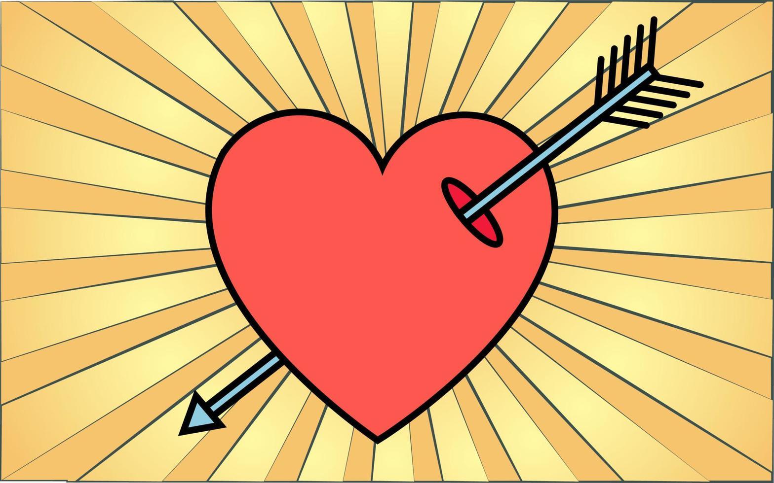 enkel platt stil ikon av en skön hjärta genomborrad förbi ett pil av en cupid för de fest av kärlek på hjärtans dag eller Mars 8:a. vektor illustration