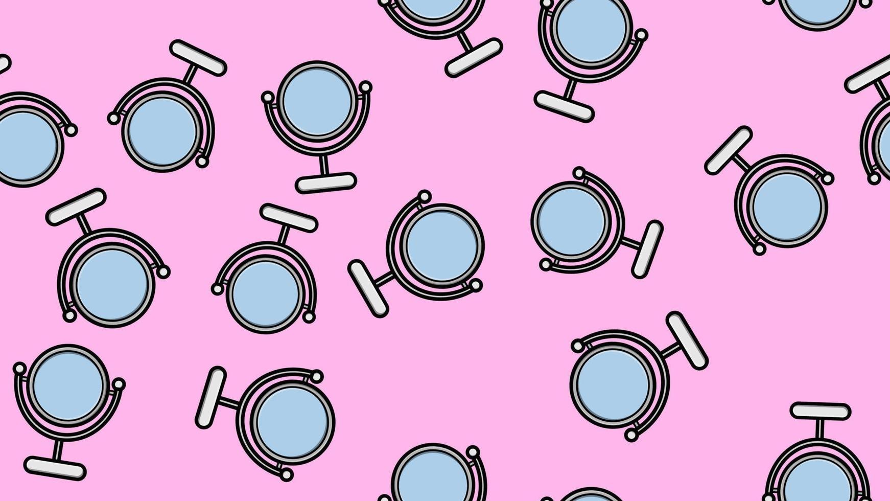 ändlös sömlös mönster av skön skönhet objekt för smink och kosmetika applicering glas speglar på en stå på en rosa bakgrund. vektor illustration