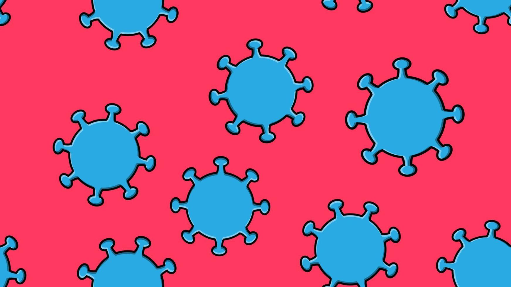endloses nahtloses muster blauer gefährlicher infektiöser tödlicher respiratorischer coronaviren pandemische epidemie, covid-19-mikrobenviren, die eine lungenentzündung auf rosa hintergrund verursachen vektor