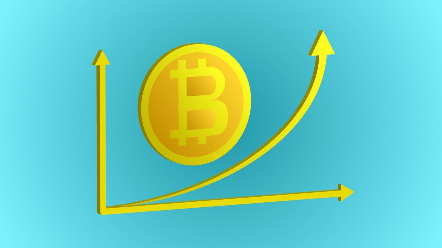 schöne gold teure glänzende bitcoin kryptowährung münzentechnologie blockchain und aufwärtstrenddiagramm auf blauem hintergrund vektor