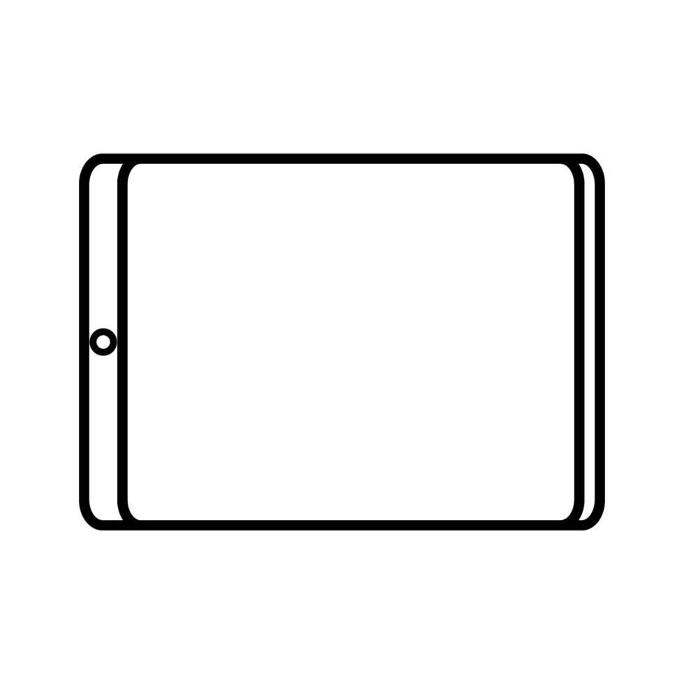 Vektorgrafik von schwarz-weißem, modernem, digitalem, digitalem, intelligentem, rechteckigem Tablet mit Symbol isoliert auf weißem Hintergrund. konzept computer digitale technologien vektor