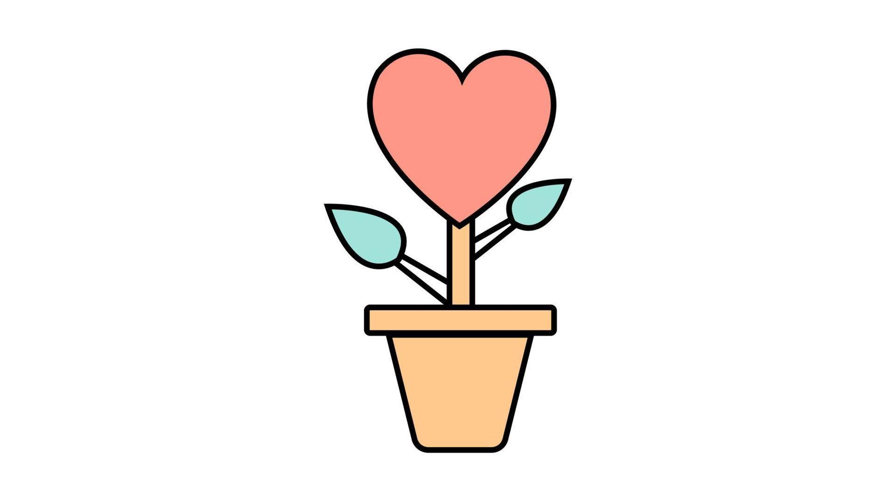 einfache flache Stilikone einer schönen Blume in einem Topf mit einem Herzen für den Feiertag der Liebe, den Valentinstag oder den 8. März. Vektor-Illustration vektor