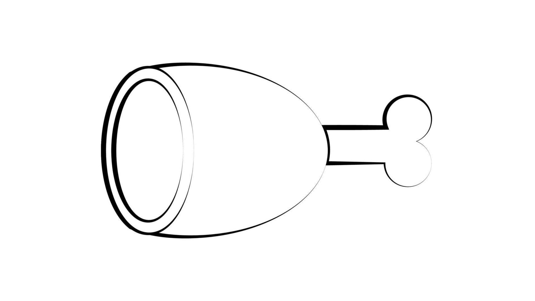 appetitliches Stück Fleisch auf einem weißen Teller am Knochen. Vektor-Illustration. schwarz-weißes Stück Hähnchenkeule. Zeichnen mit Essen für Cafés und Restaurants vektor