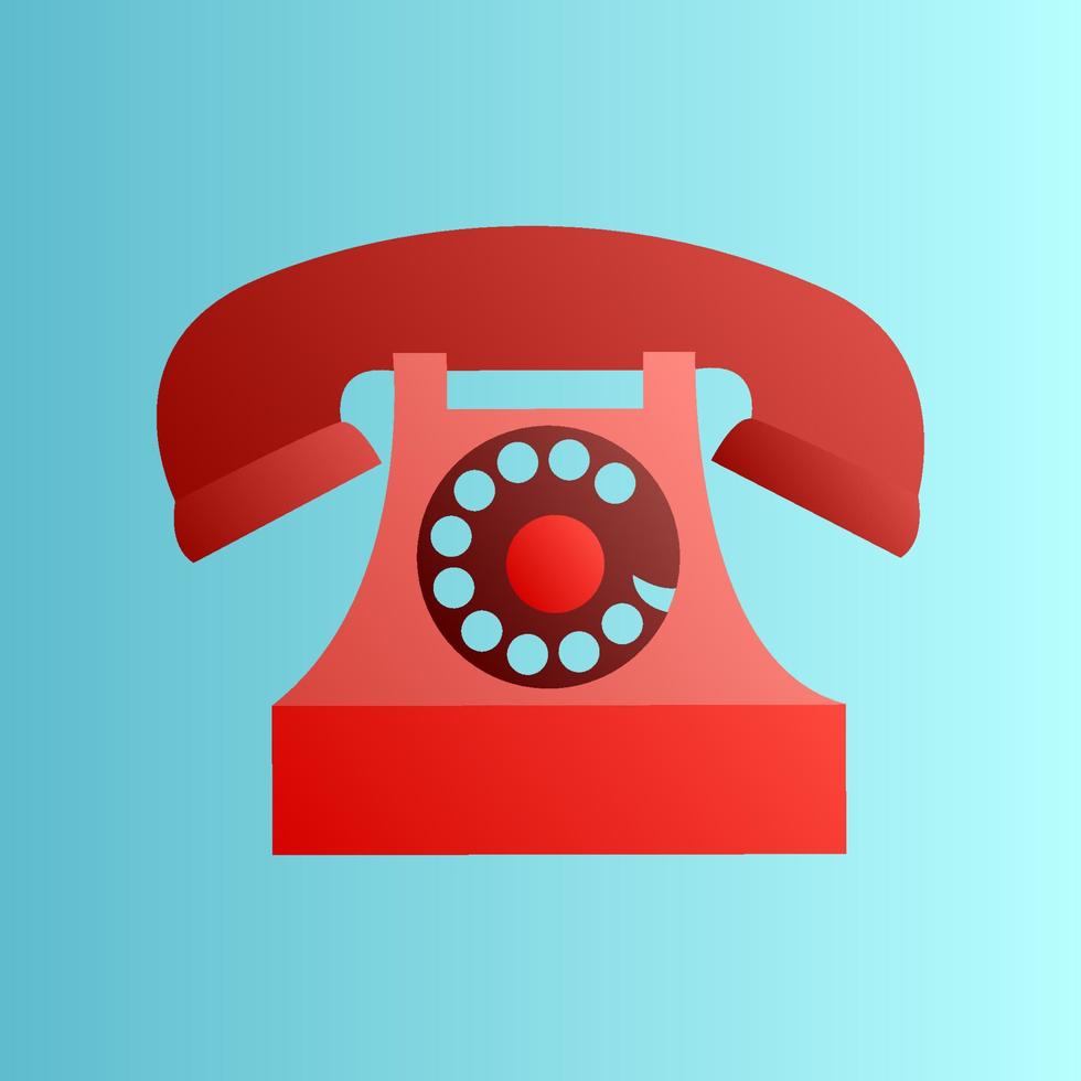 altes schönes Retro-Hipster-rotes Telefon aus den 70er, 80er, 90er Jahren auf blauem Hintergrund vektor
