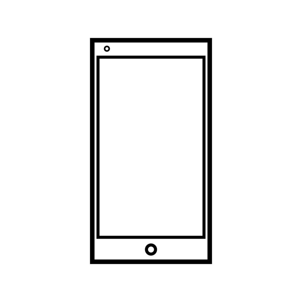 Vektorgrafik eines modernen digitalen Schwarz-Weiß-Symbols eines intelligenten digitalen Smartphones mit rechteckigem Mobiltelefon mit isoliertem auf weißem Hintergrund. konzept computer digitale technologien vektor