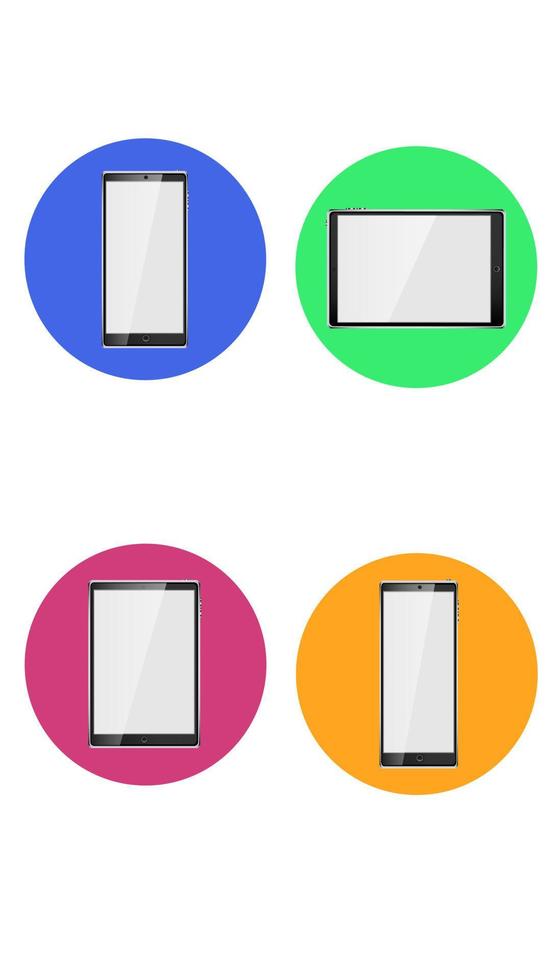 Satz von vier runden Symbolen für Strom mit verschiedenen modernen mobilen realistischen Smartphones und Tablets auf weißem Hintergrund. Vektor-Illustration vektor