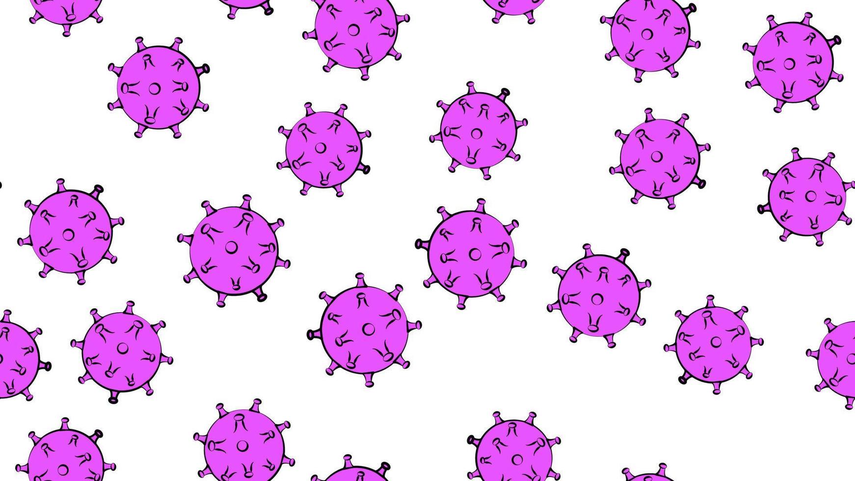 endloses nahtloses Muster violetter gefährlicher infektiöser tödlicher Coronaviren der Atemwege Pandemie-Epidemie, Covid-19-Mikrobenviren, die Lungenentzündung auf weißem Hintergrund verursachen vektor