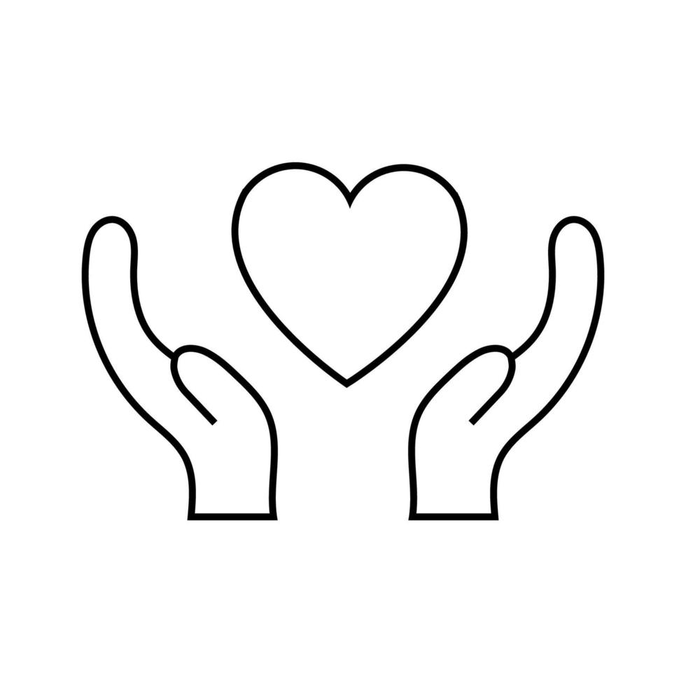 svart och vit linjär enkel ikon av en skön hjärta i händer för de Semester av kärlek på hjärtans dag eller Mars 8. vektor illustration