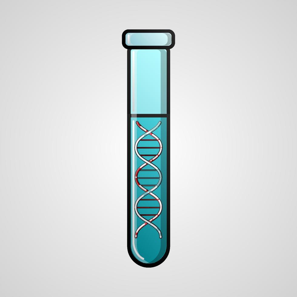 schöne medizinische ikone eines wissenschaftlichen dna-moleküls, gene in einem chemischen reagenzglas des glaslabors für die forschung auf weißem hintergrund vektor