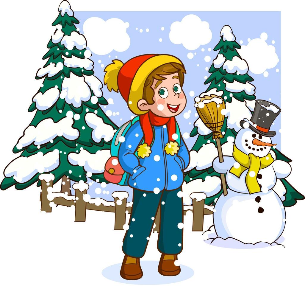 glückliches süßes kleines kind spielt und trägt jacke in der wintersaison. Kinderlächeln mit warmer Kleidung vektor