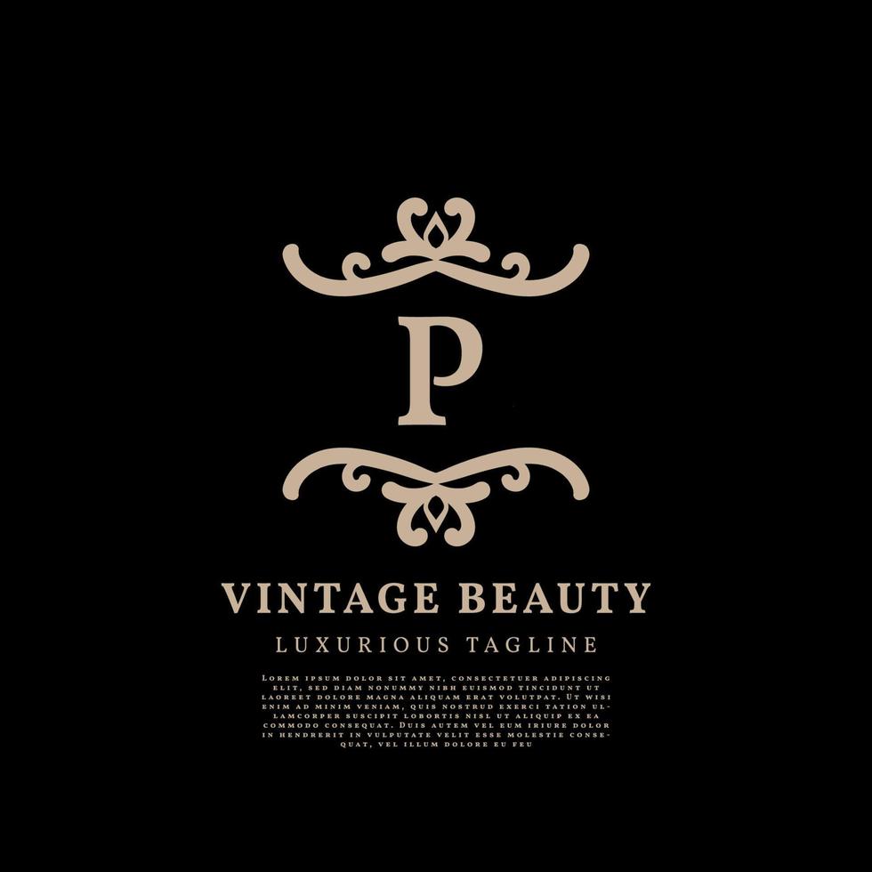 Buchstabe p einfaches Wappen Luxus-Vintage-Vektor-Logo-Design für Schönheitspflege, Lifestyle-Medien und Modemarken vektor