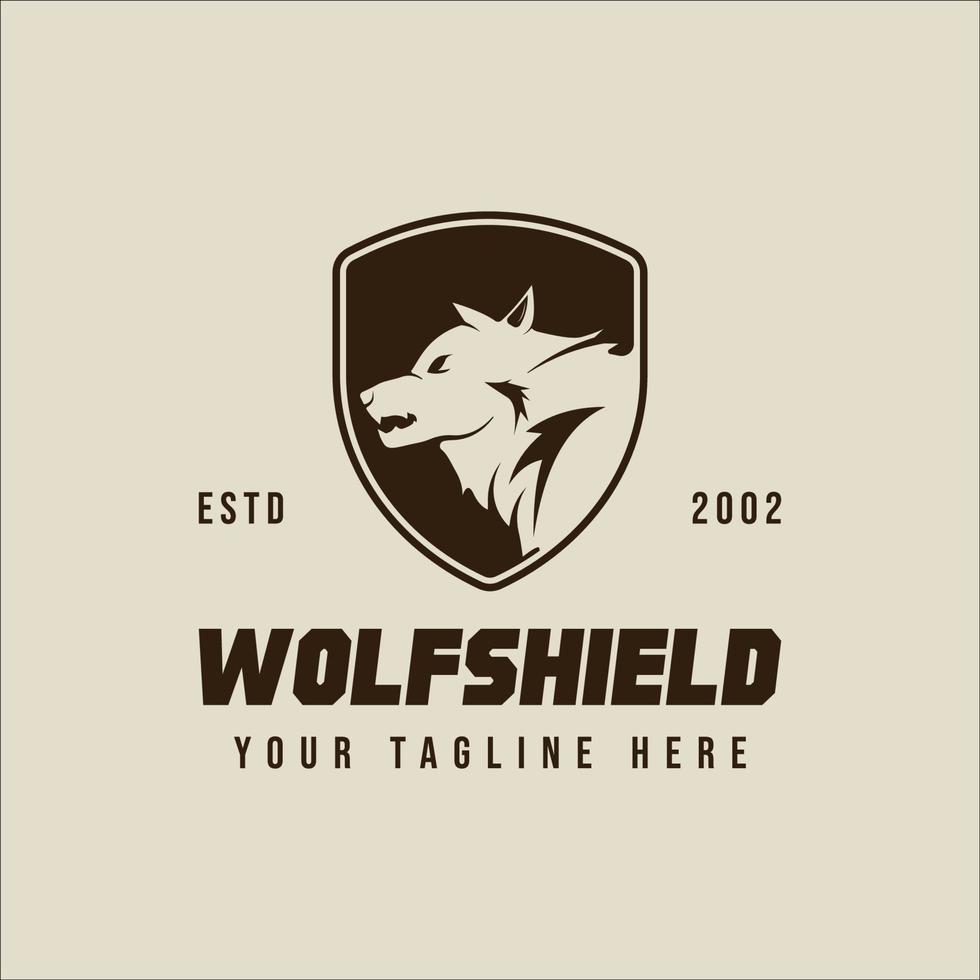Wolfskopf Schild Vektor Logo Vintage Illustration Vorlage Symbol Grafikdesign. Wildlife-Zeichen oder Symbol für den Naturschutz mit Emblem und Abzeichen