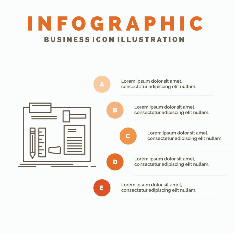 bygga. konstruera. själv. ingenjör. verkstad infographics mall för hemsida och presentation. linje grå ikon med orange infographic stil vektor illustration