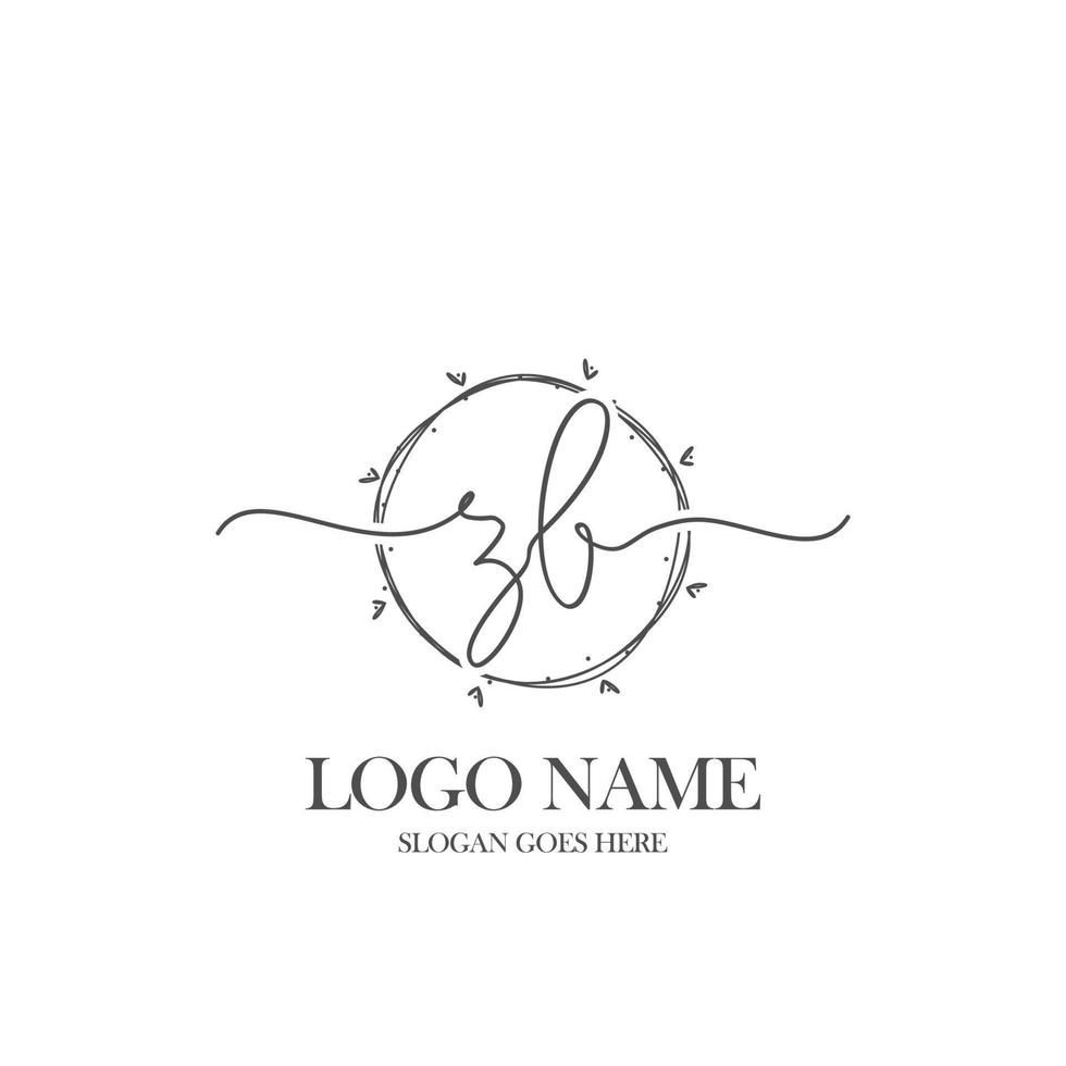 första zb skönhet monogram och elegant logotyp design, handstil logotyp av första signatur, bröllop, mode, blommig och botanisk med kreativ mall. vektor