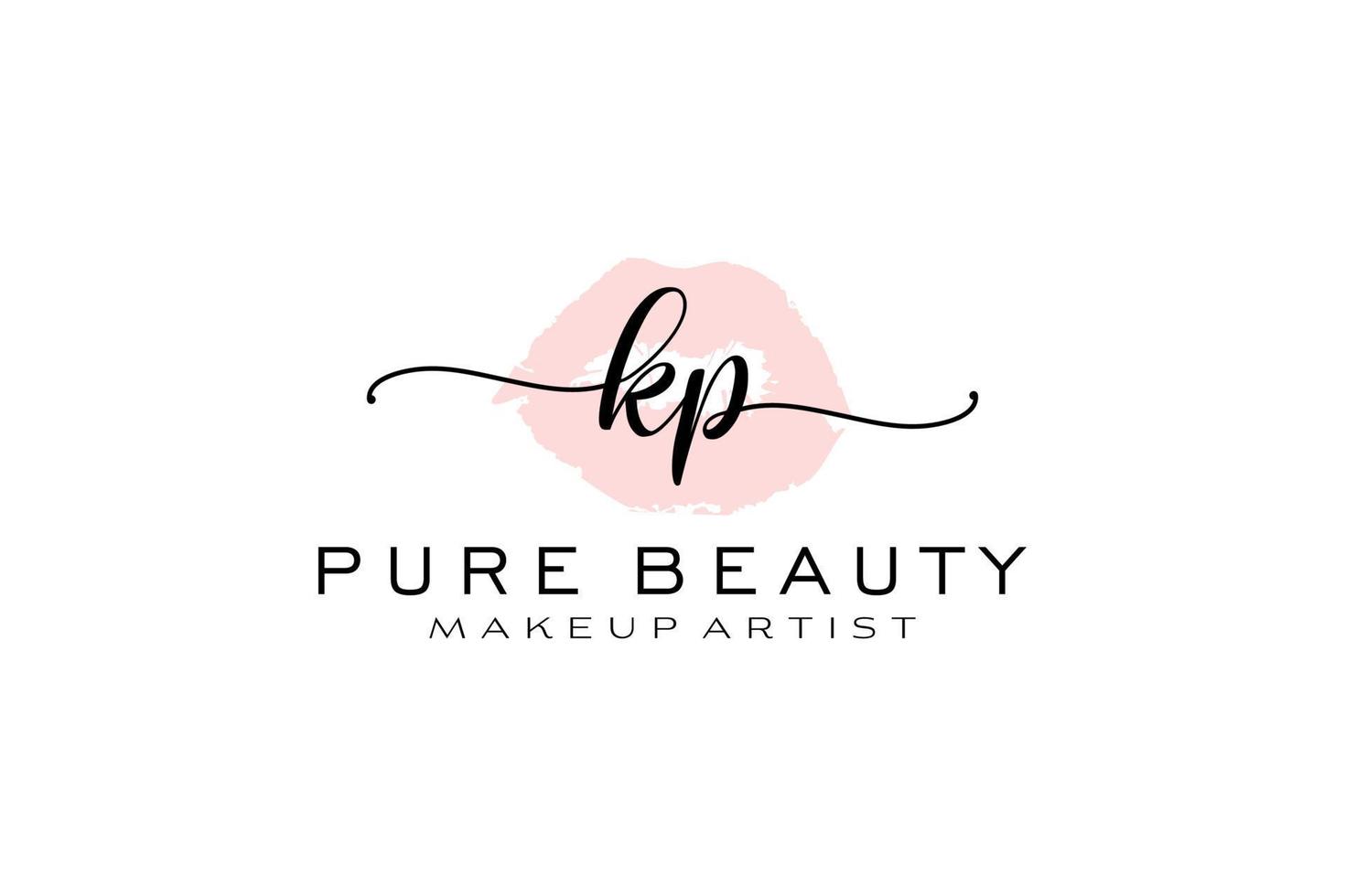 anfängliches kp-Aquarell-Lippen-vorgefertigtes Logo-Design, Logo für Make-up-Künstler-Business-Branding, errötendes Beauty-Boutique-Logo-Design, Kalligrafie-Logo mit kreativer Vorlage. vektor