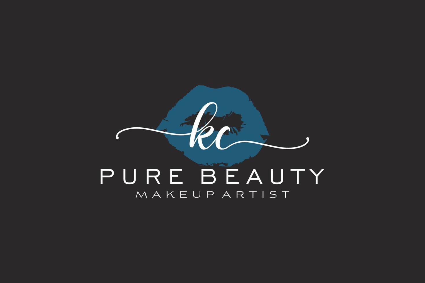 vorgefertigtes Logo-Design mit anfänglichen kc-Aquarelllippen, Logo für Make-up-Künstler-Business-Branding, errötendes Beauty-Boutique-Logo-Design, Kalligrafie-Logo mit kreativer Vorlage. vektor