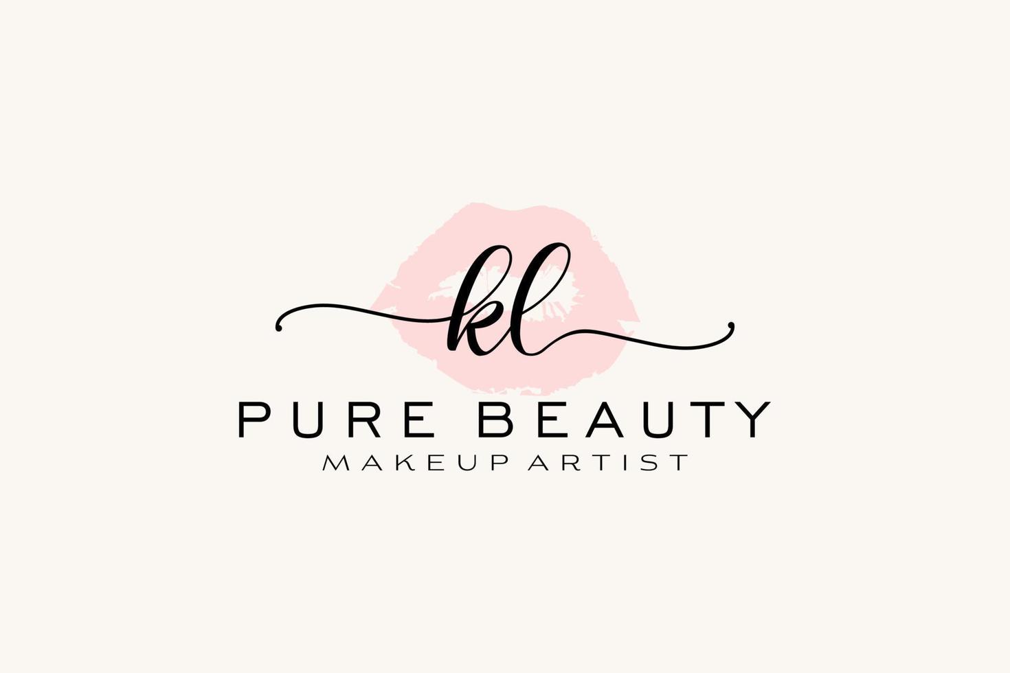 vorgefertigtes Logo-Design mit anfänglichen kl-Aquarelllippen, Logo für Make-up-Künstler-Business-Branding, errötendes Beauty-Boutique-Logo-Design, Kalligrafie-Logo mit kreativer Vorlage. vektor