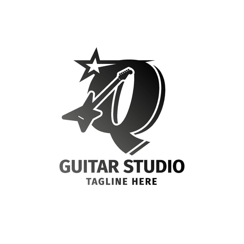 buchstabe q e-gitarre und sterndekoration vektor logo design element