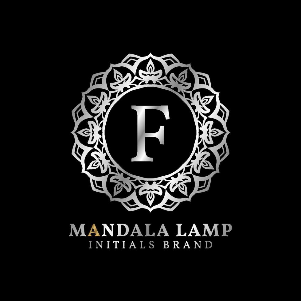 brev f mandala lampa initialer dekorativ vektor logotyp design för bröllop, spa, hotell, skönhet vård