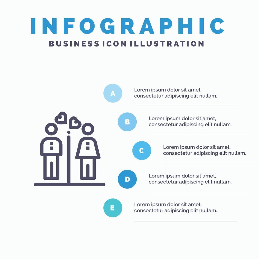 män kvinnor par pojke flicka linje ikon med 5 steg presentation infographics bakgrund vektor