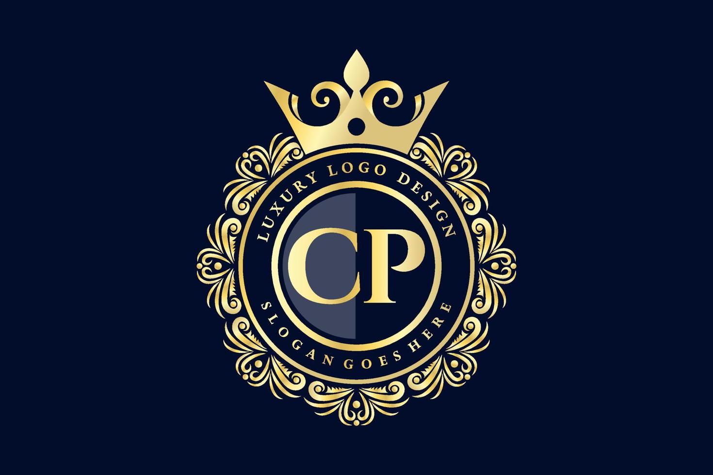 cp första brev guld calligraphic feminin blommig hand dragen heraldisk monogram antik årgång stil lyx logotyp design premie vektor