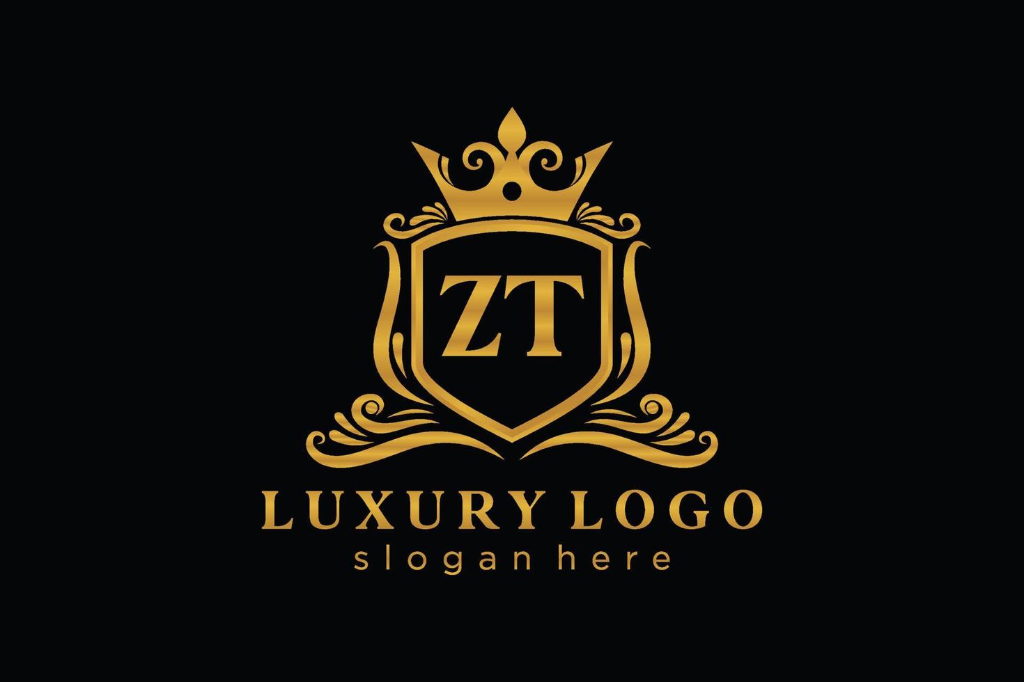 Royal Luxury Logo-Vorlage mit anfänglichem zt-Buchstaben in Vektorgrafiken für Restaurant, Lizenzgebühren, Boutique, Café, Hotel, Heraldik, Schmuck, Mode und andere Vektorillustrationen. vektor