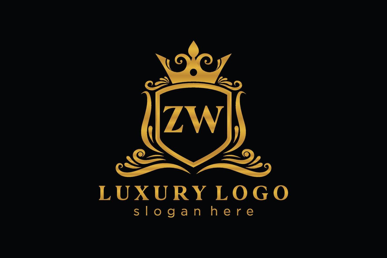 Royal Luxury Logo-Vorlage mit anfänglichem zw-Buchstaben in Vektorgrafiken für Restaurant, Lizenzgebühren, Boutique, Café, Hotel, Heraldik, Schmuck, Mode und andere Vektorillustrationen. vektor
