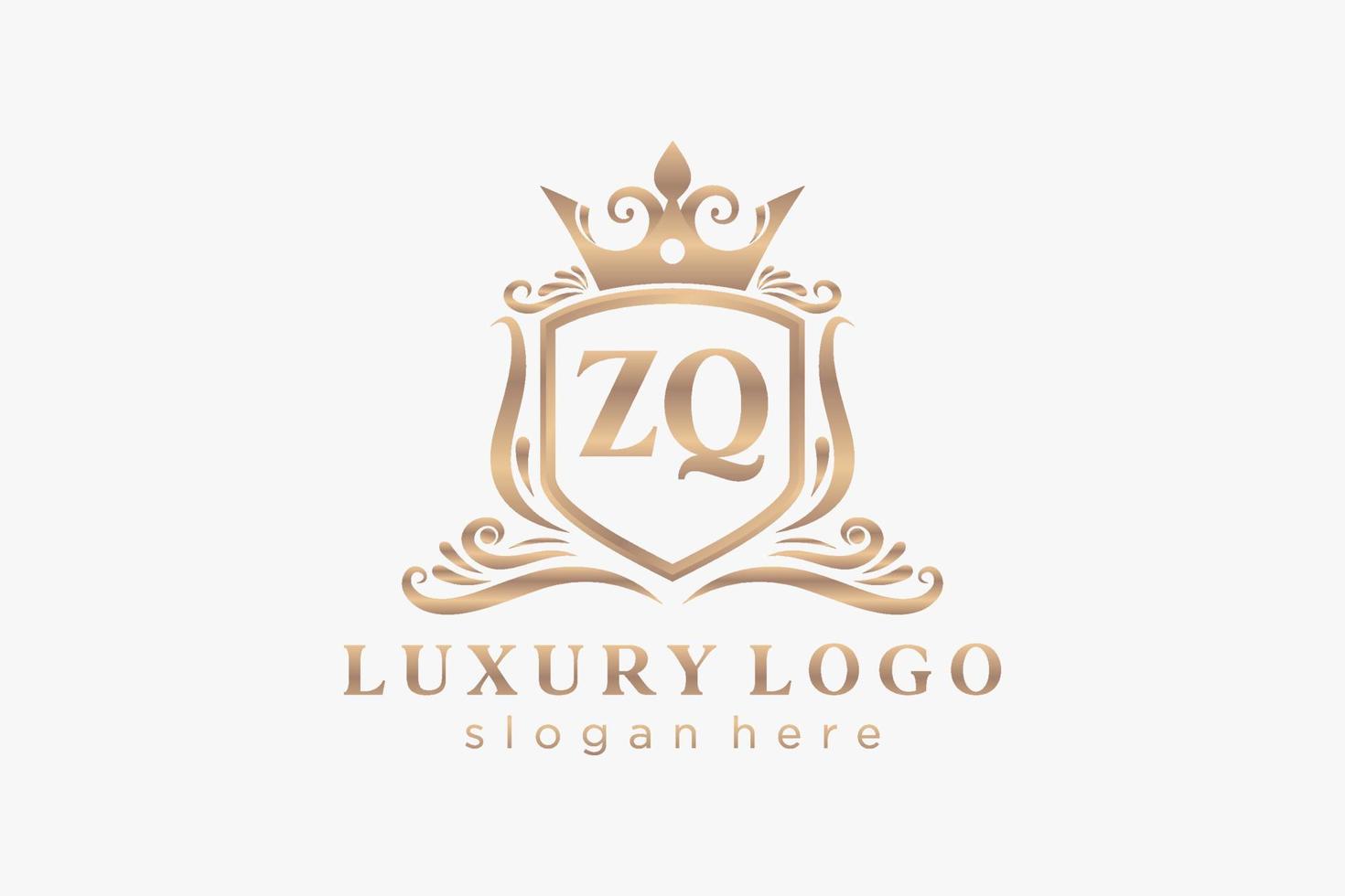 Royal Luxury Logo-Vorlage mit anfänglichem zq-Buchstaben in Vektorgrafiken für Restaurant, Lizenzgebühren, Boutique, Café, Hotel, Heraldik, Schmuck, Mode und andere Vektorillustrationen. vektor