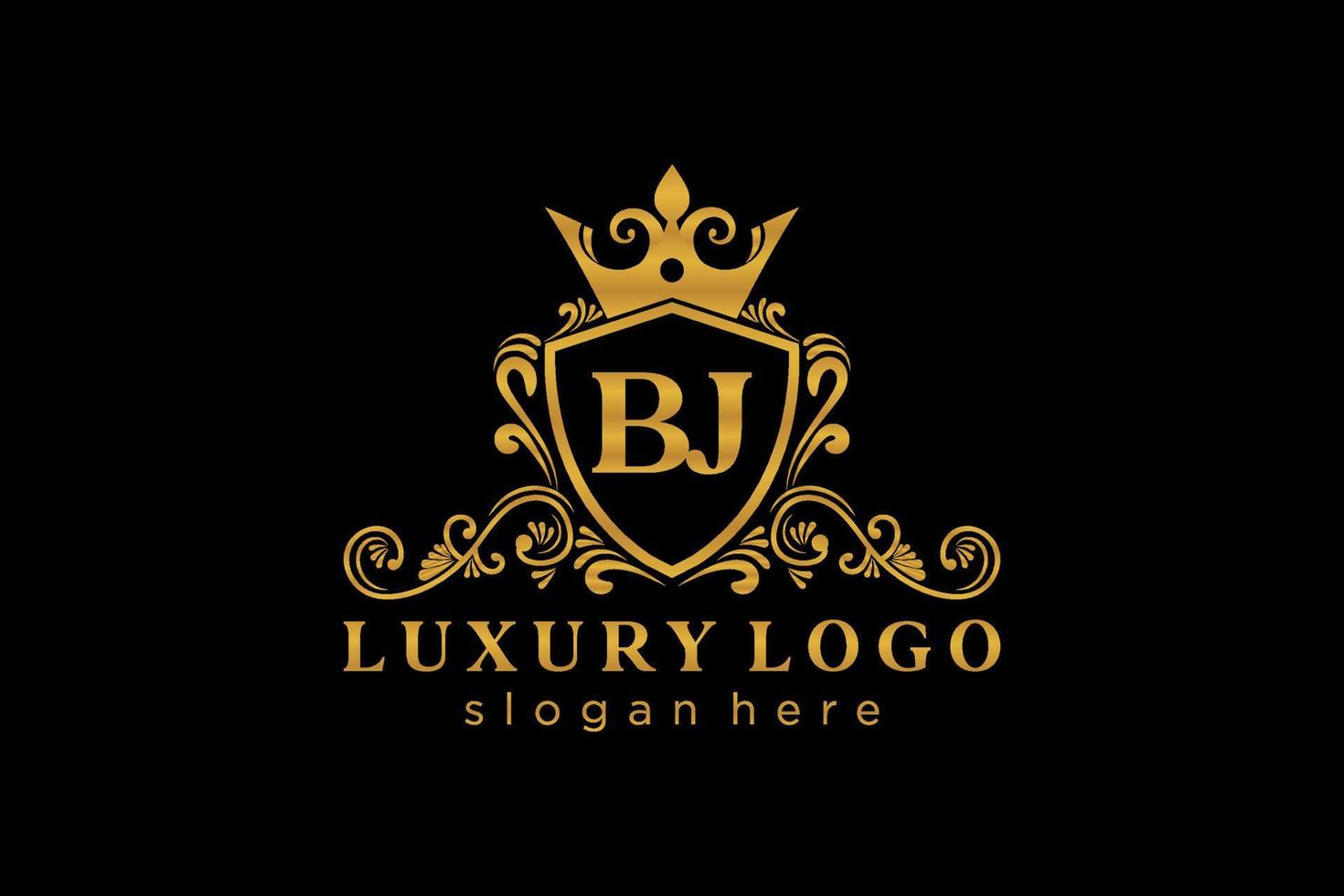 första bj brev kunglig lyx logotyp mall i vektor konst för restaurang, kungligheter, boutique, Kafé, hotell, heraldisk, Smycken, mode och Övrig vektor illustration.