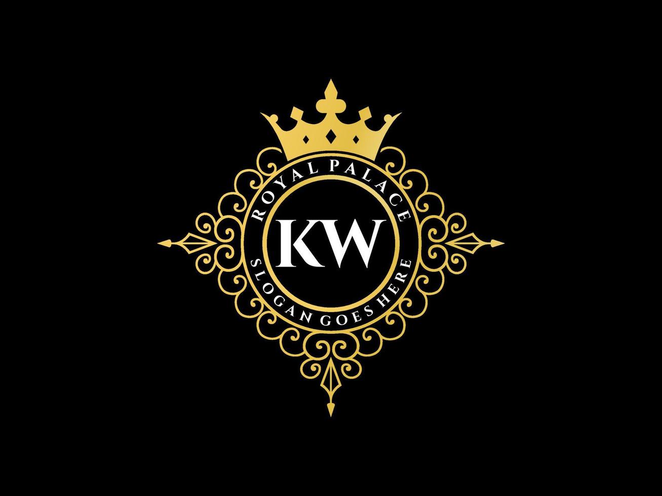 brev kw antik kunglig lyx victorian logotyp med dekorativ ram. vektor