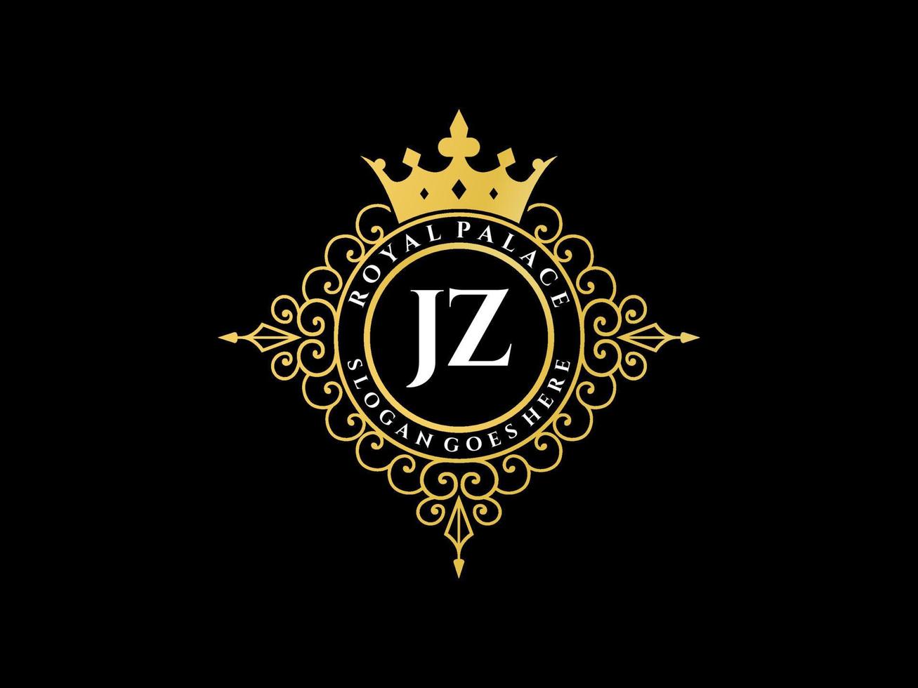 brev jz antik kunglig lyx victorian logotyp med dekorativ ram. vektor