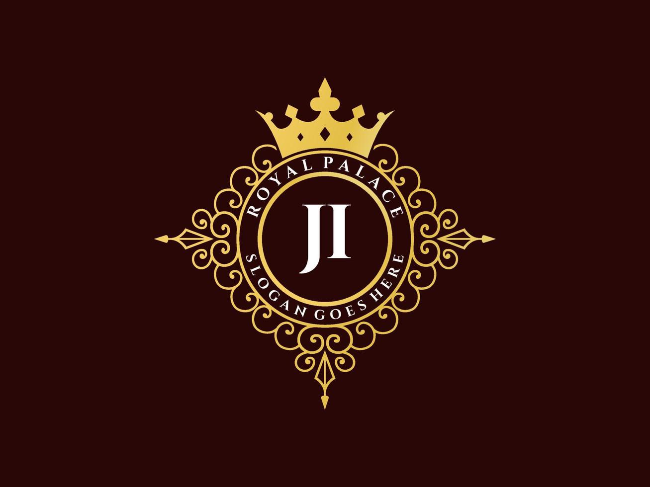brev ji antik kunglig lyx victorian logotyp med dekorativ ram. vektor