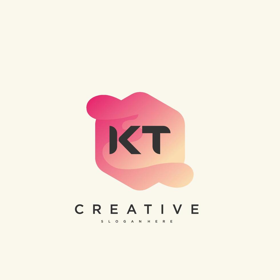 kt anfangsbuchstabe logo icon design template elemente mit wellenfarbener kunst vektor