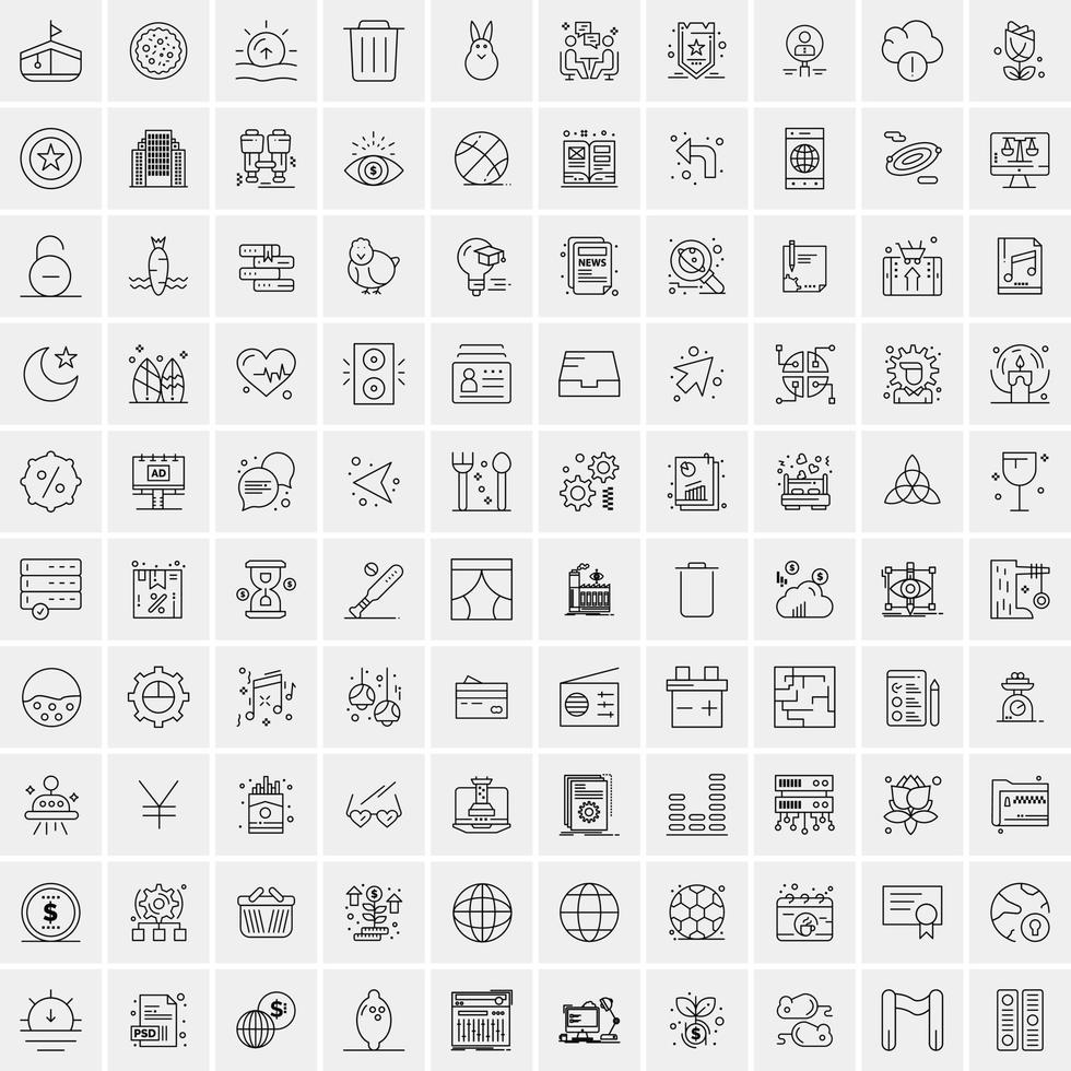 packa av 100 universell linje ikoner för mobil och webb vektor