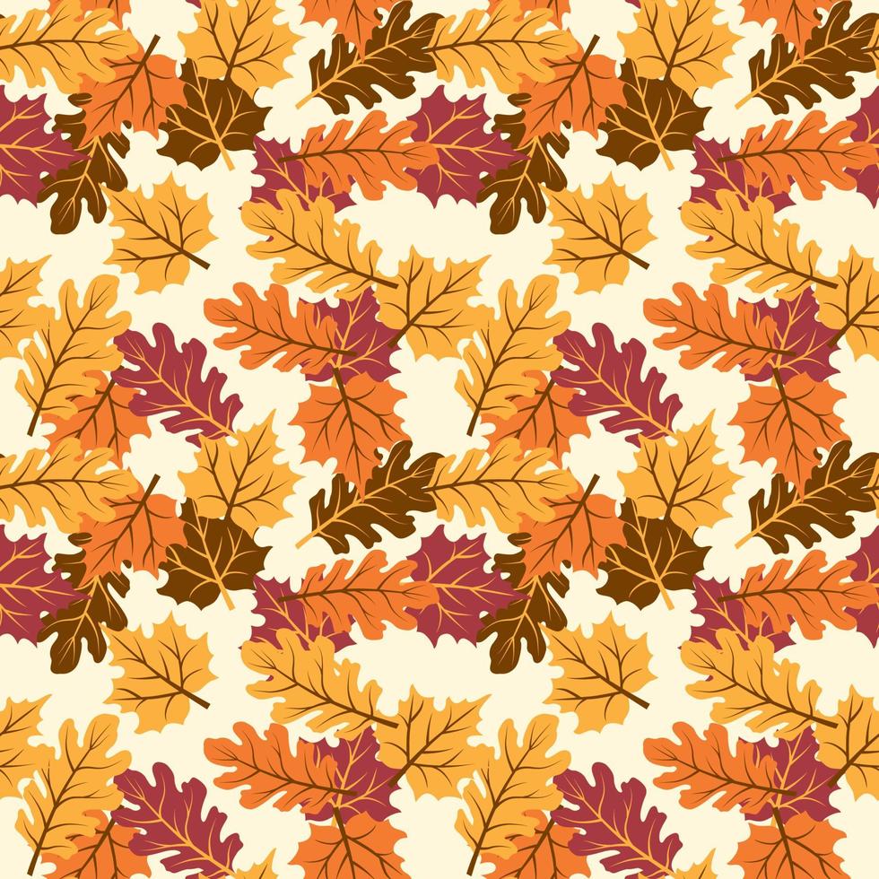 Herbstahorn und Eichenblätter mit elfenbeinfarbenem Hintergrund. perfekt für Herbst und Thanksgiving. Nahtloses Vektormuster vektor