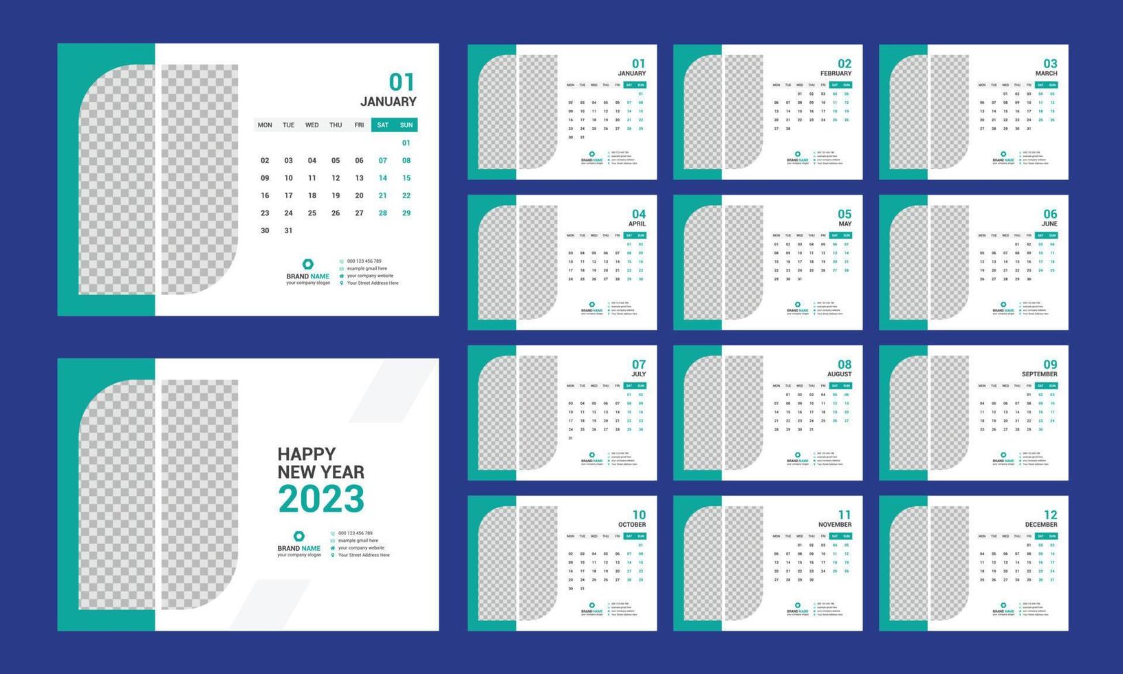 skrivbord kalender 2023 mall vektor