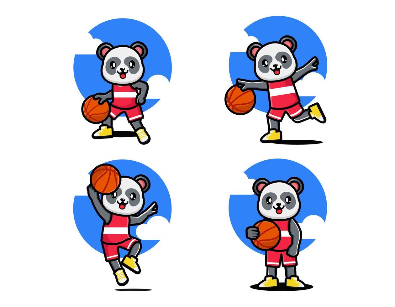 satz glücklicher niedlicher pandas, die basketball spielen vektor