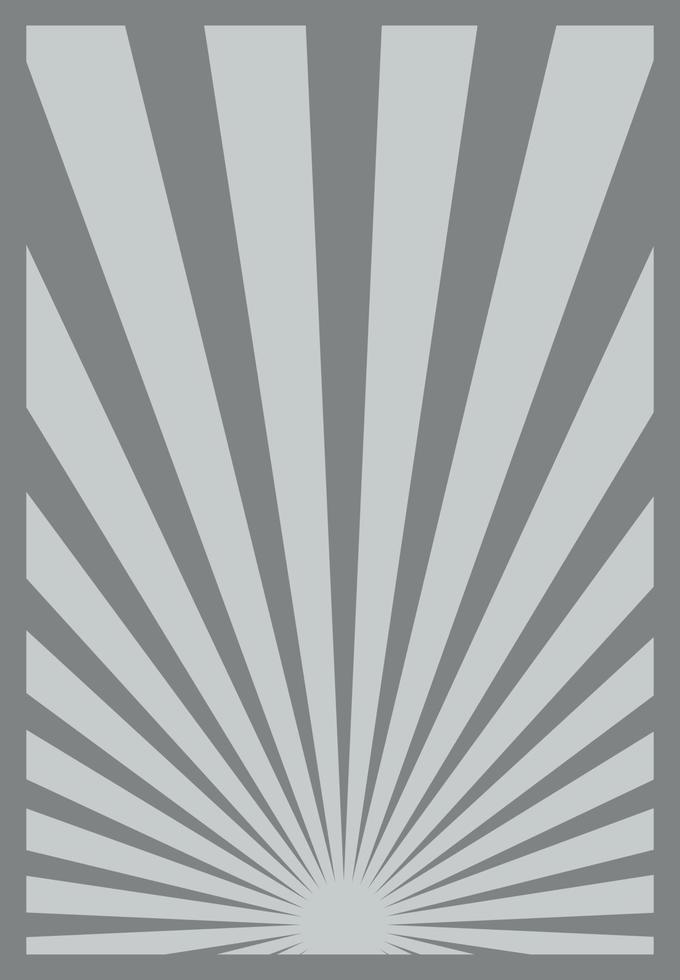 Vintages graues Sonnendurchbruch-Streifenplakat mit Strahlen, die an der Unterseite zentriert sind. retro inspirierte sonne platzt vertikale plakatvorlage vektor